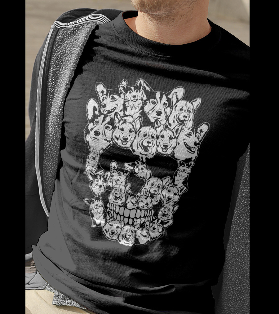 Halloween Skull Made From Corgi Dog Faces T-Shirt