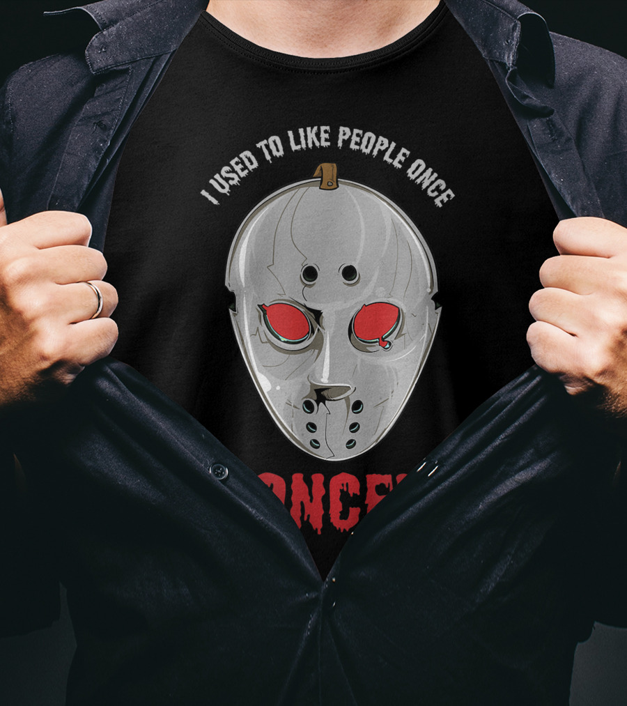 I Used To Like People Once Creepy Hockey Mask Halloween Once T-Shirt