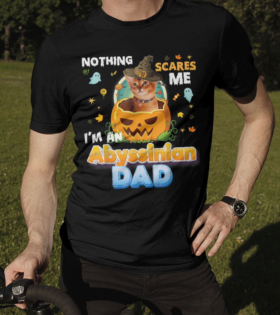Nothing Scares Me I'm An Abyssinian Cat Dad Halloween Pumpkin Ghosts Hat T-Shirt