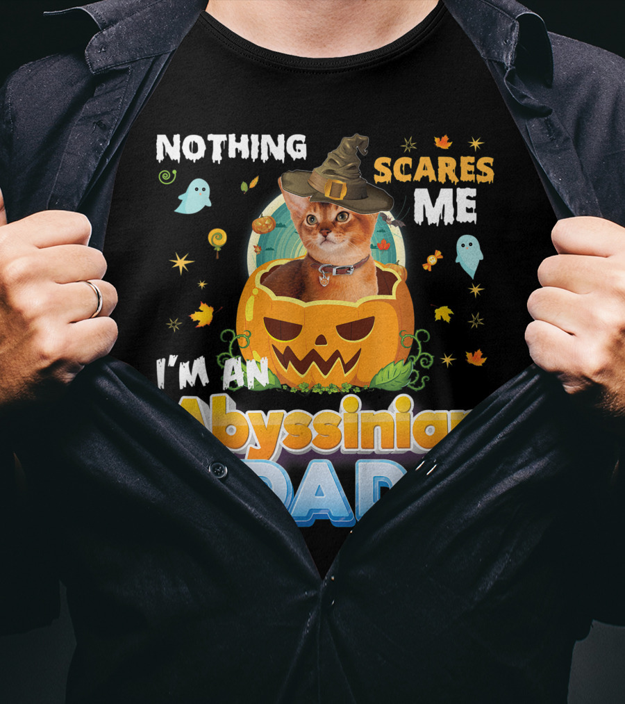 Nothing Scares Me I'm An Abyssinian Cat Dad Halloween Pumpkin Ghosts Hat T-Shirt