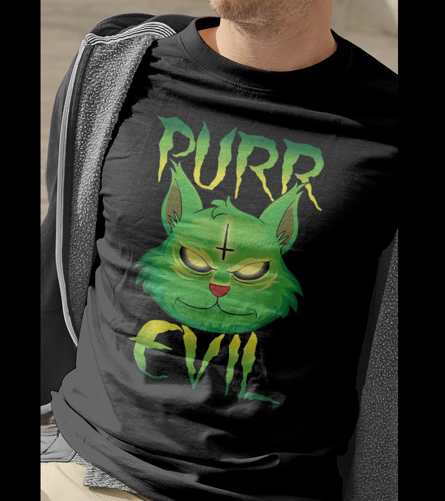 Purr Evil Satanic Cat Kitten 666 Pentagram T-Shirt