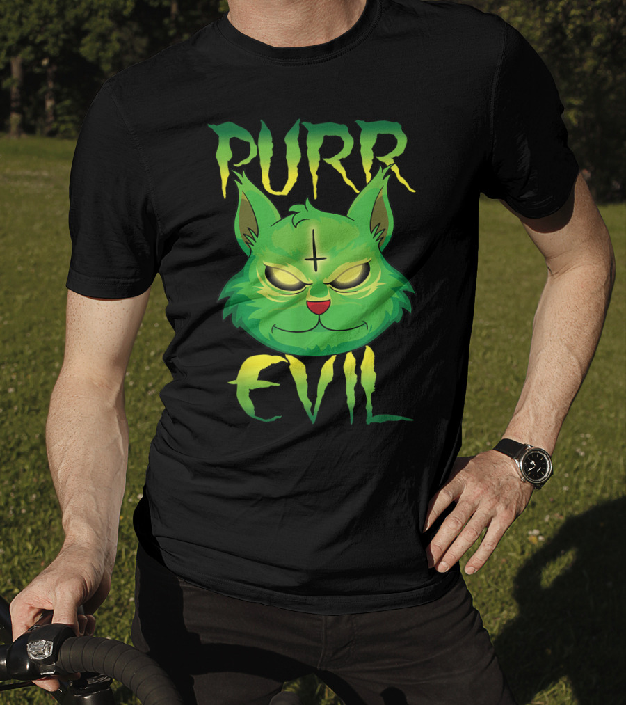 Purr Evil Satanic Cat Kitten 666 Pentagram T-Shirt