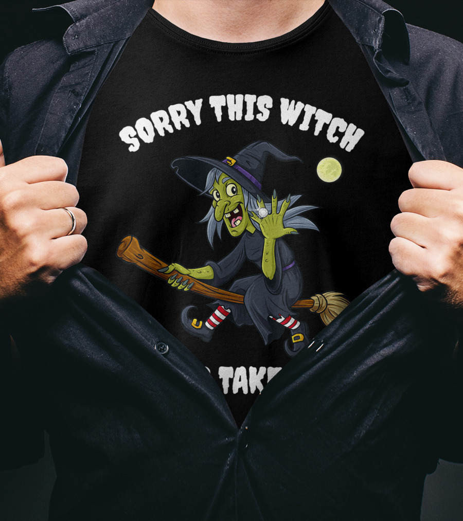 Sorry This Witch Is Taken Halloween Marriage Moon Broomstick T-Shirt