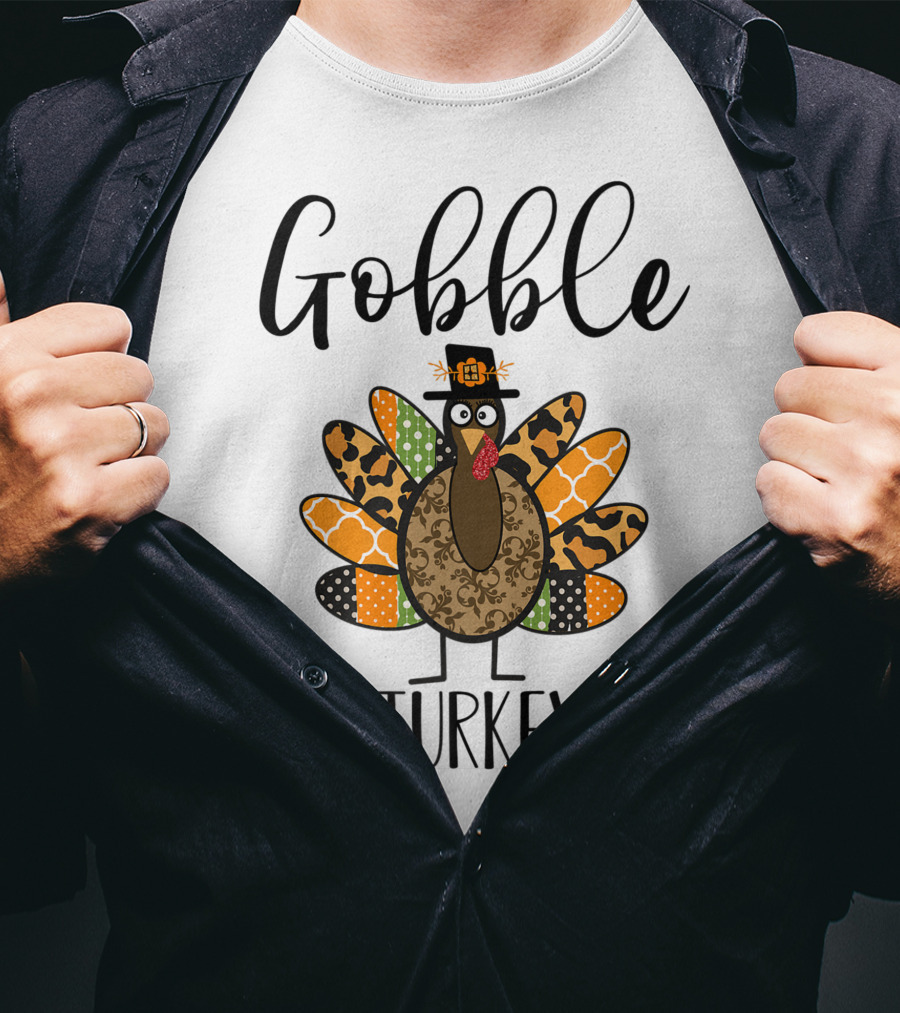 Gobble It's Turkey Day Fall Pumpkin Halloween Turkey T-Shirt