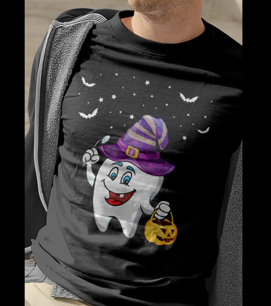Dentist Halloween Tooth Witch Hat Pumpkin Dental Hygienist Dental Assistant T-Shirt