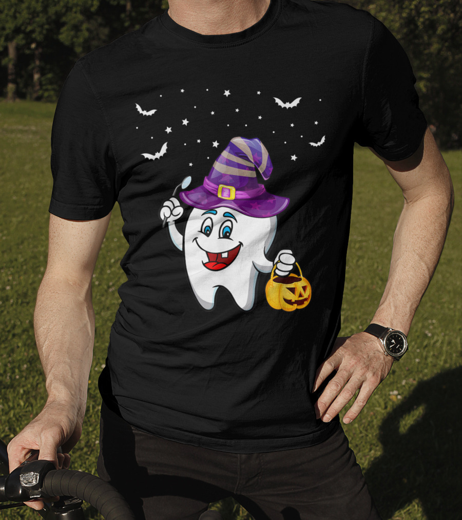 Dentist Halloween Tooth Witch Hat Pumpkin Dental Hygienist Dental Assistant T-Shirt