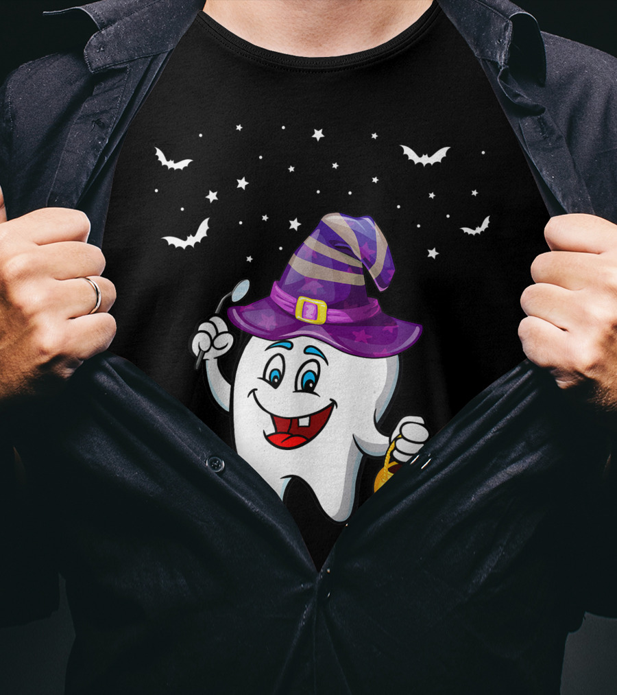 Dentist Halloween Tooth Witch Hat Pumpkin Dental Hygienist Dental Assistant T-Shirt