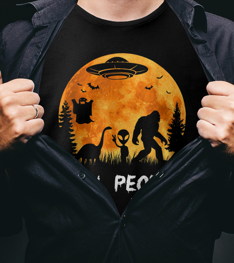 Ew People Halloween Bigfoot Dinosaur Alien UFO Ghost Moon T-Shirt