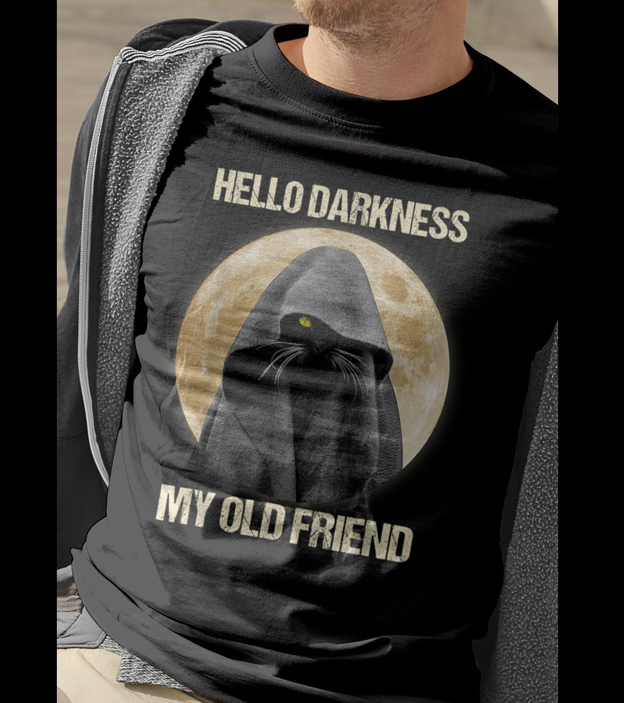Hello Darkness My Old Friend Black Cat Moon Cloak T-Shirt