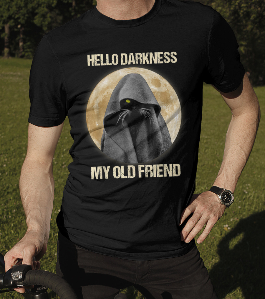 Hello Darkness My Old Friend Black Cat Moon Cloak T-Shirt