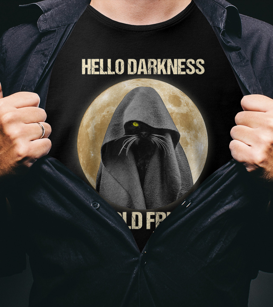 Hello Darkness My Old Friend Black Cat Moon Cloak T-Shirt