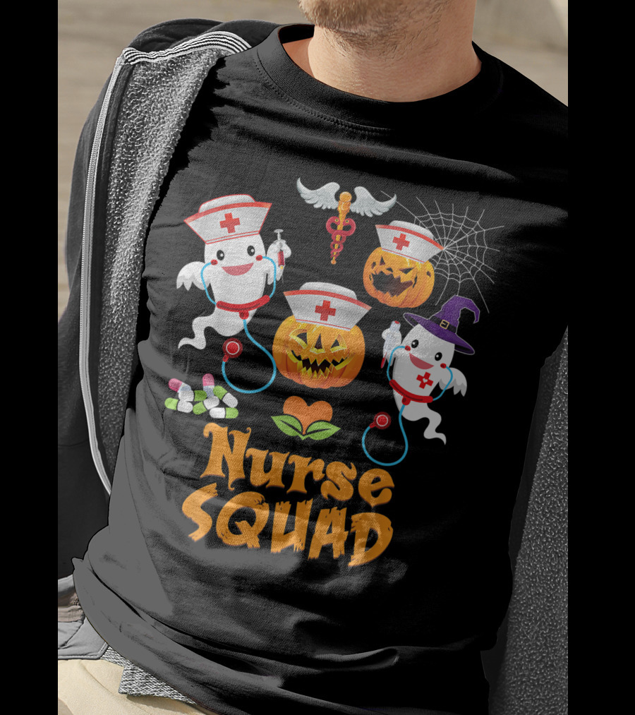 Nurse Squad Halloween Ghost Pumpkin Crew T-Shirt