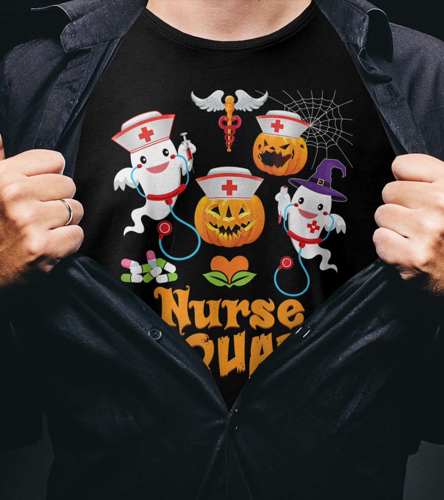 Nurse Squad Halloween Ghost Pumpkin Crew T-Shirt