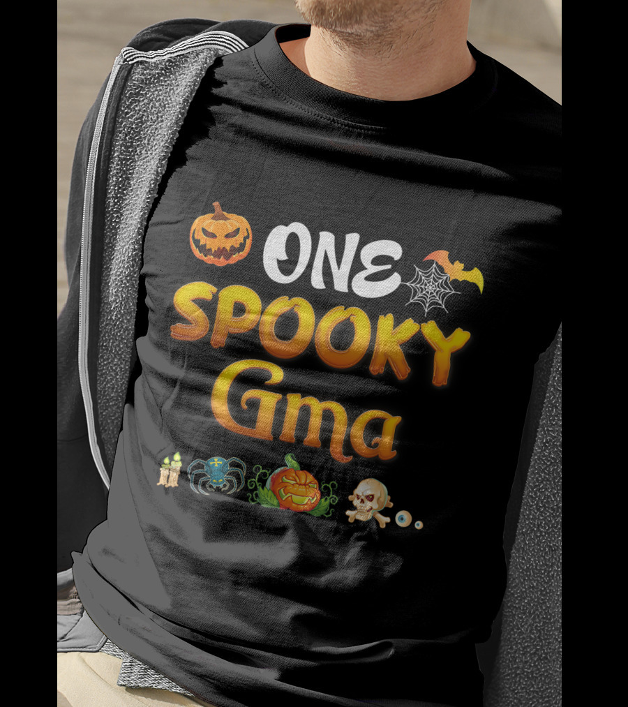 ONE Spooky Gma Scary Pumpkin Spider Web Bat Skull Candles T-Shirt