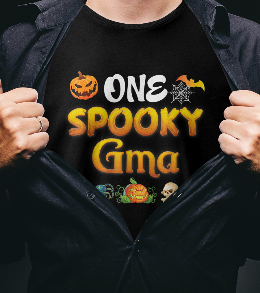 ONE Spooky Gma Scary Pumpkin Spider Web Bat Skull Candles T-Shirt