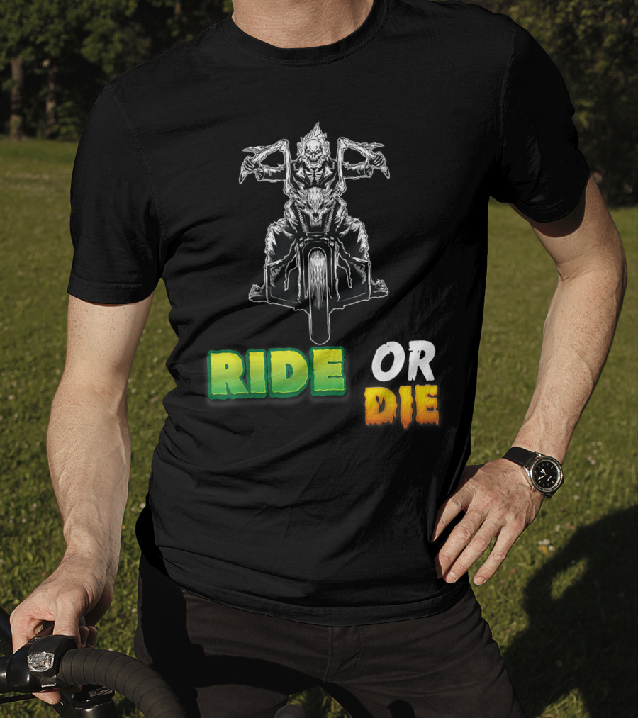 Ride Or Die Skeleton Riding Motorcycle Biker T-Shirt