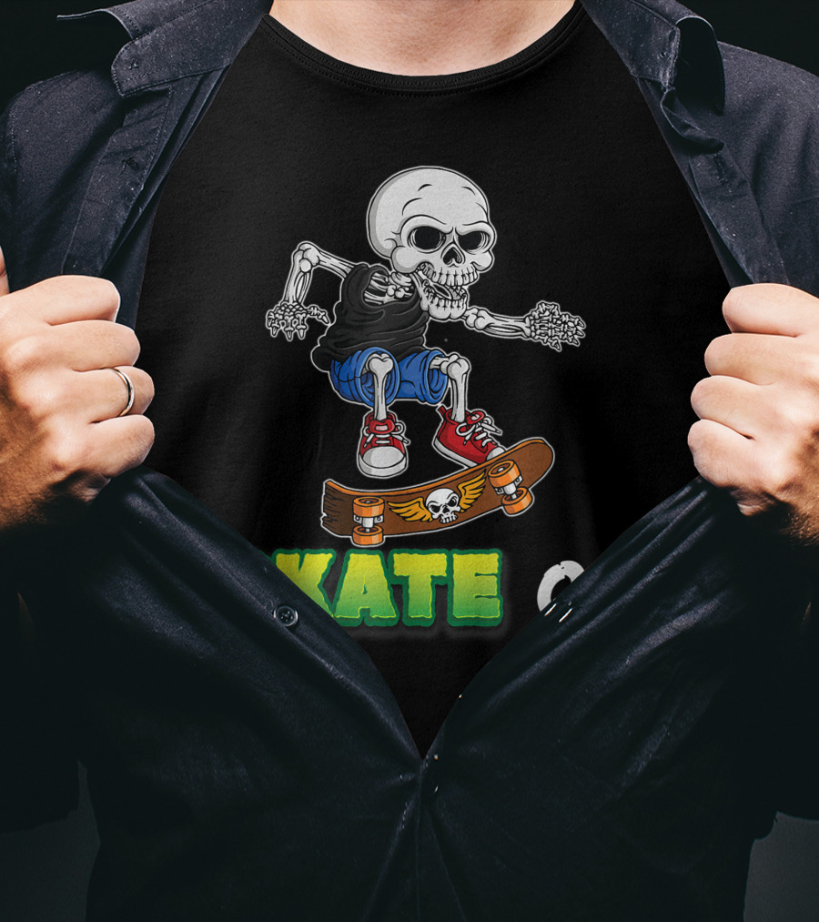 Skate Or Die Skeleton Skating Skull On Skateboard T-Shirt