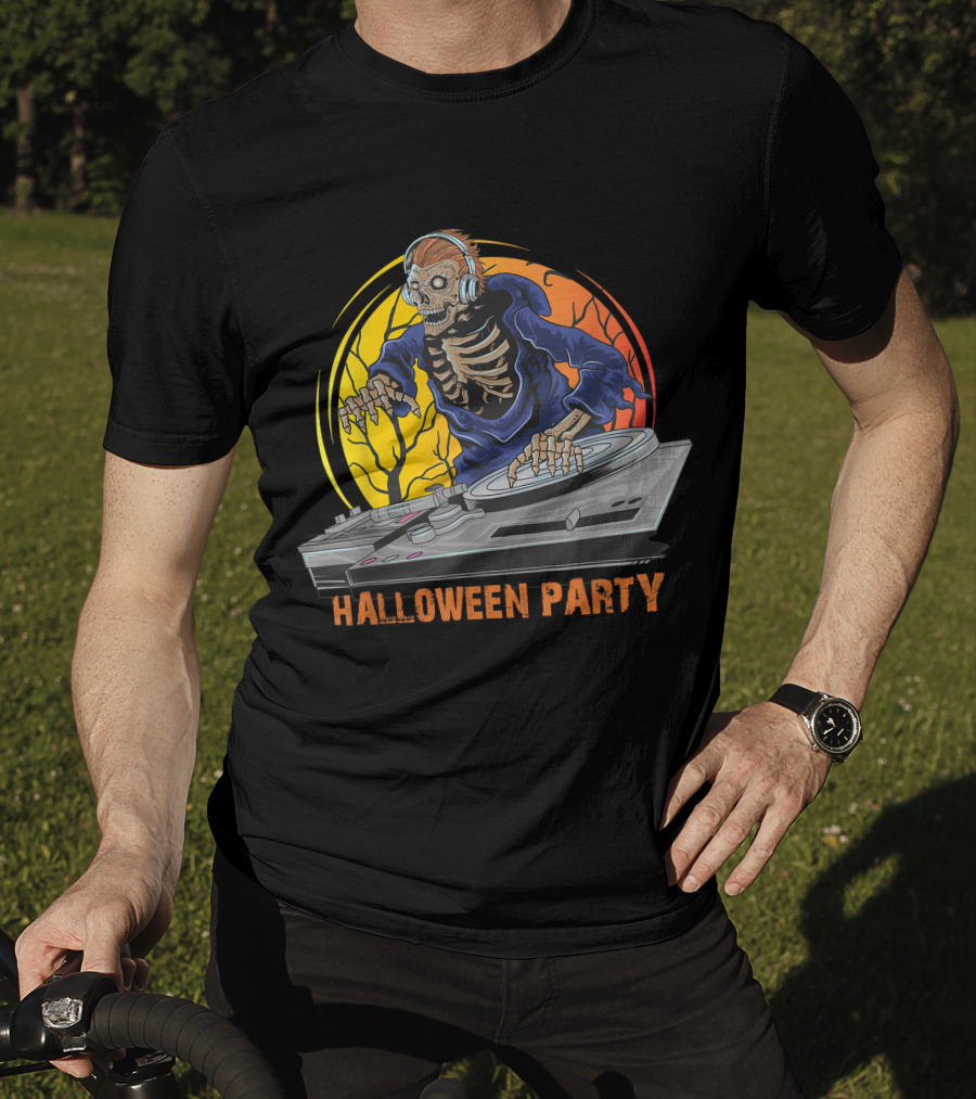 Skeleton DJ Halloween Party Horror T-Shirt