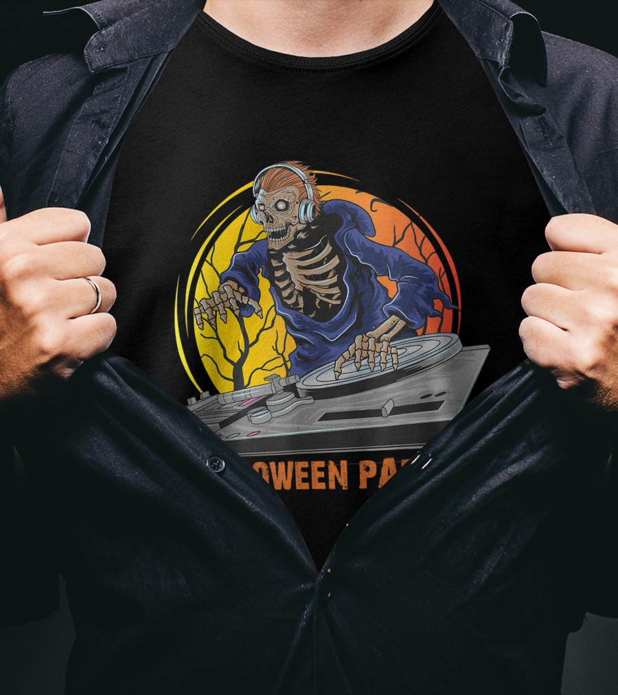 Skeleton DJ Halloween Party Horror T-Shirt
