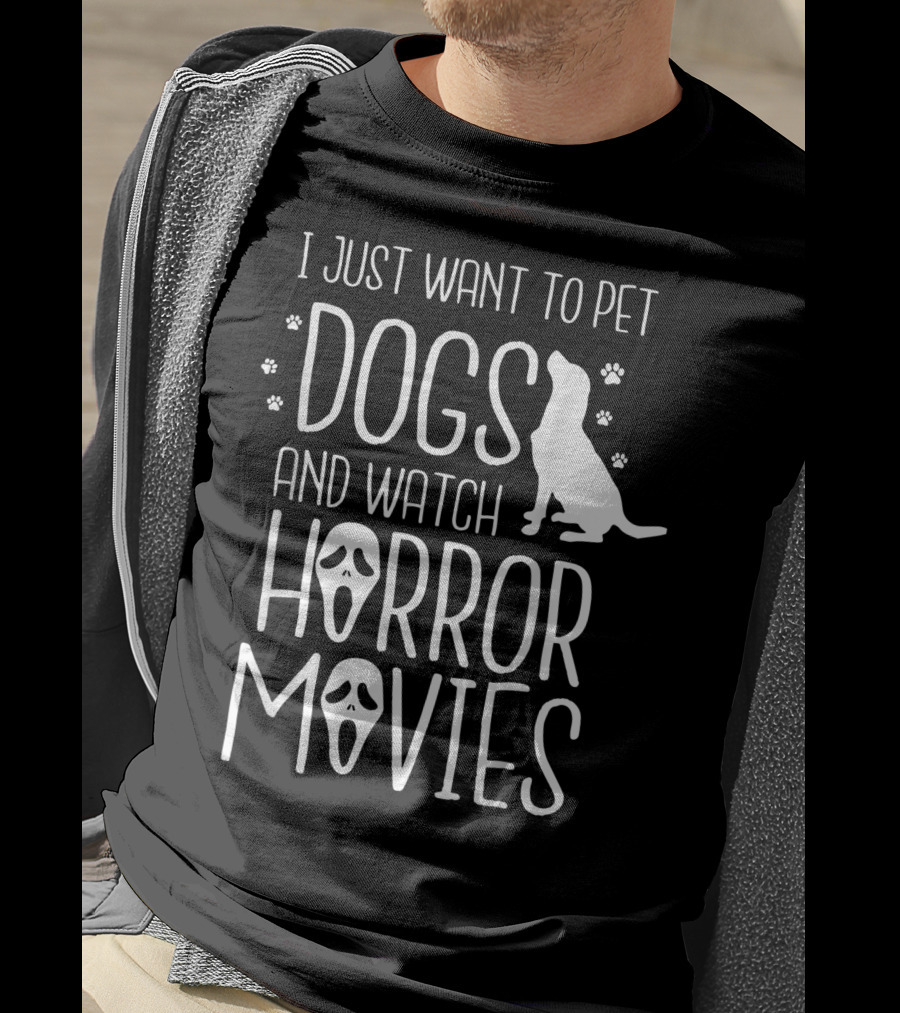 I Just Want To Pet Dogs And Watch Horror Movies With Ghost Face Icons T-Shirt