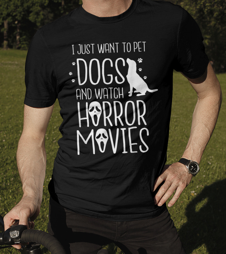 I Just Want To Pet Dogs And Watch Horror Movies With Ghost Face Icons T-Shirt