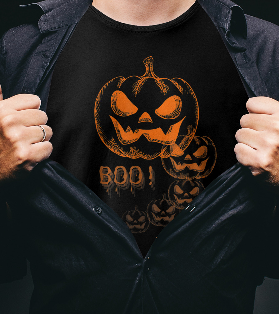 Boo Halloween Pumpkin Jack-O'-Lantern Faces T-Shirt