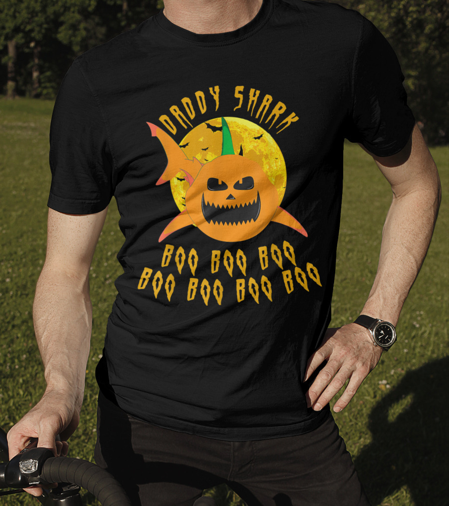 Daddy Shark Halloween Boo Boo Pumpkin Moon T-Shirt