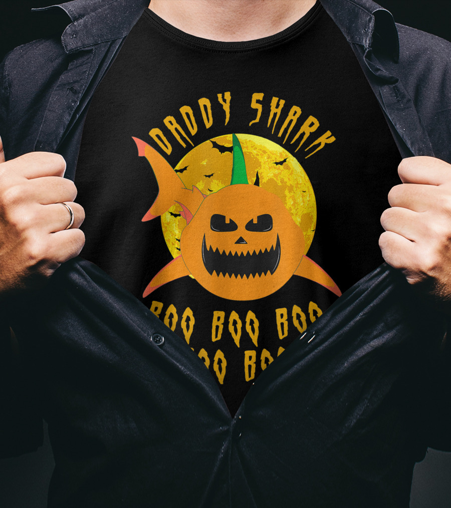 Daddy Shark Halloween Boo Boo Pumpkin Moon T-Shirt