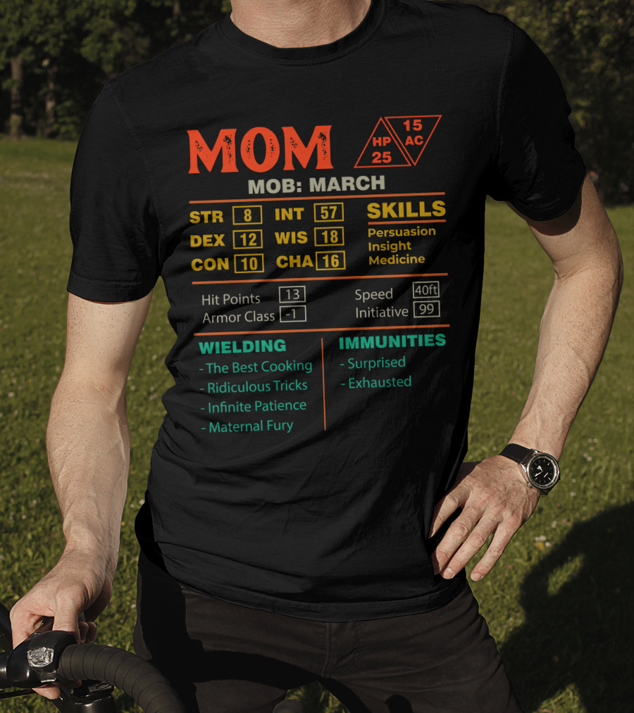 MOM Mob March Stats Skills Persuasion Insight Medicine Wielding Cooking Patience T-Shirt