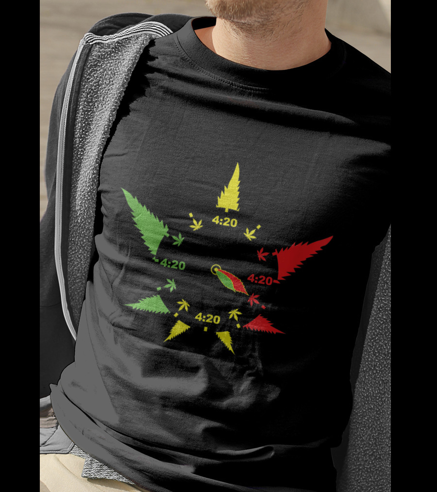 420 Cannabis Leaf Clock Red Green Yellow Subtle Stoner Smoking Weed THC Pot T-Shirt