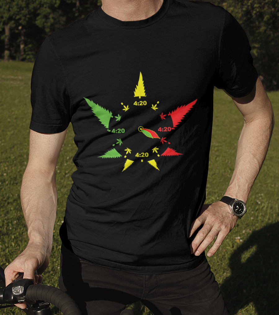 420 Cannabis Leaf Clock Red Green Yellow Subtle Stoner Smoking Weed THC Pot T-Shirt