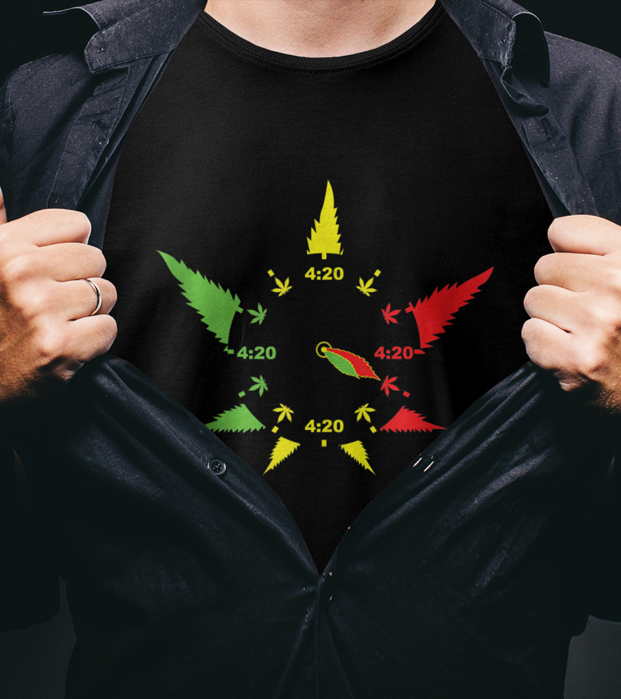 420 Cannabis Leaf Clock Red Green Yellow Subtle Stoner Smoking Weed THC Pot T-Shirt