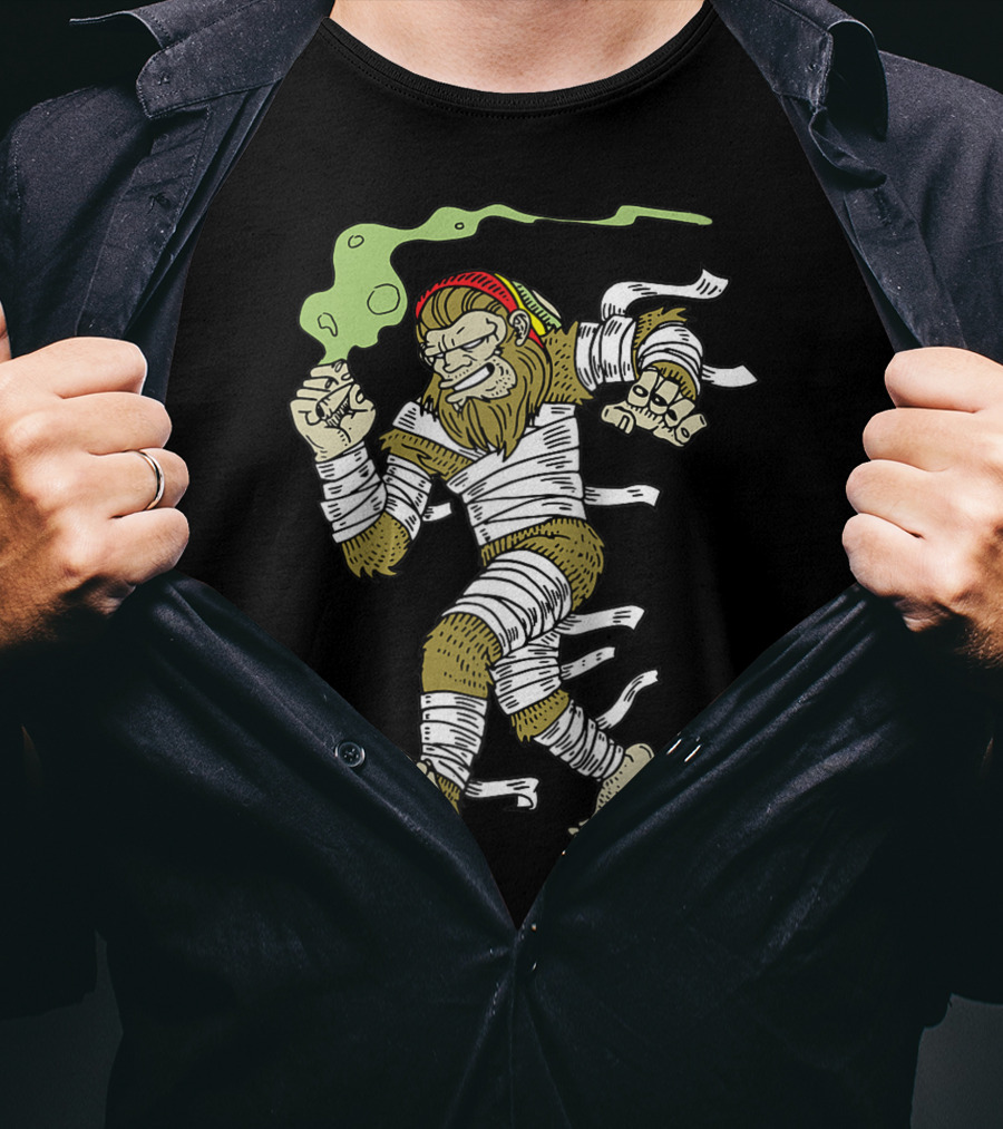 Bigfoot Smoking Weed Loner Stoner Sasquatch Hippie Cannabis Mummy Wraps T-Shirt