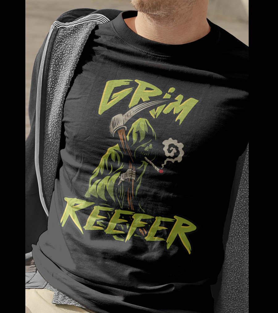 Grim Reefer Grim Reaper Smoking Weed Marijuana THC T-Shirt