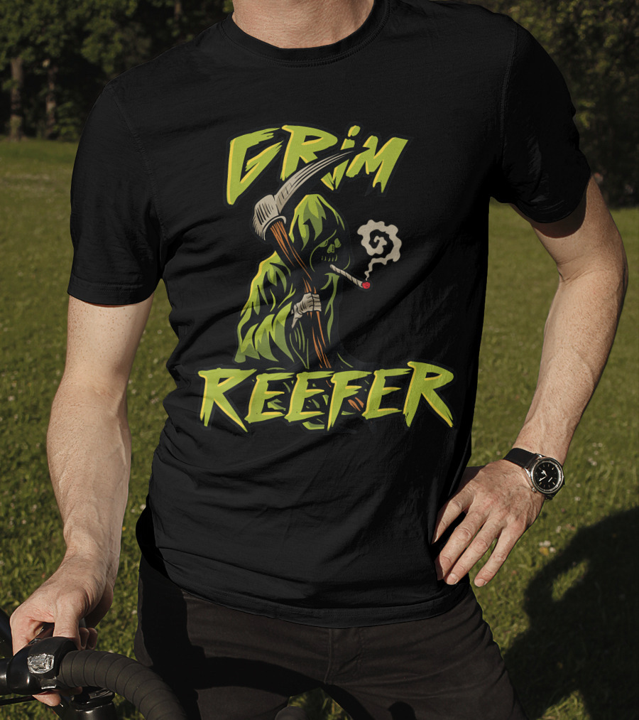 Grim Reefer Grim Reaper Smoking Weed Marijuana THC T-Shirt