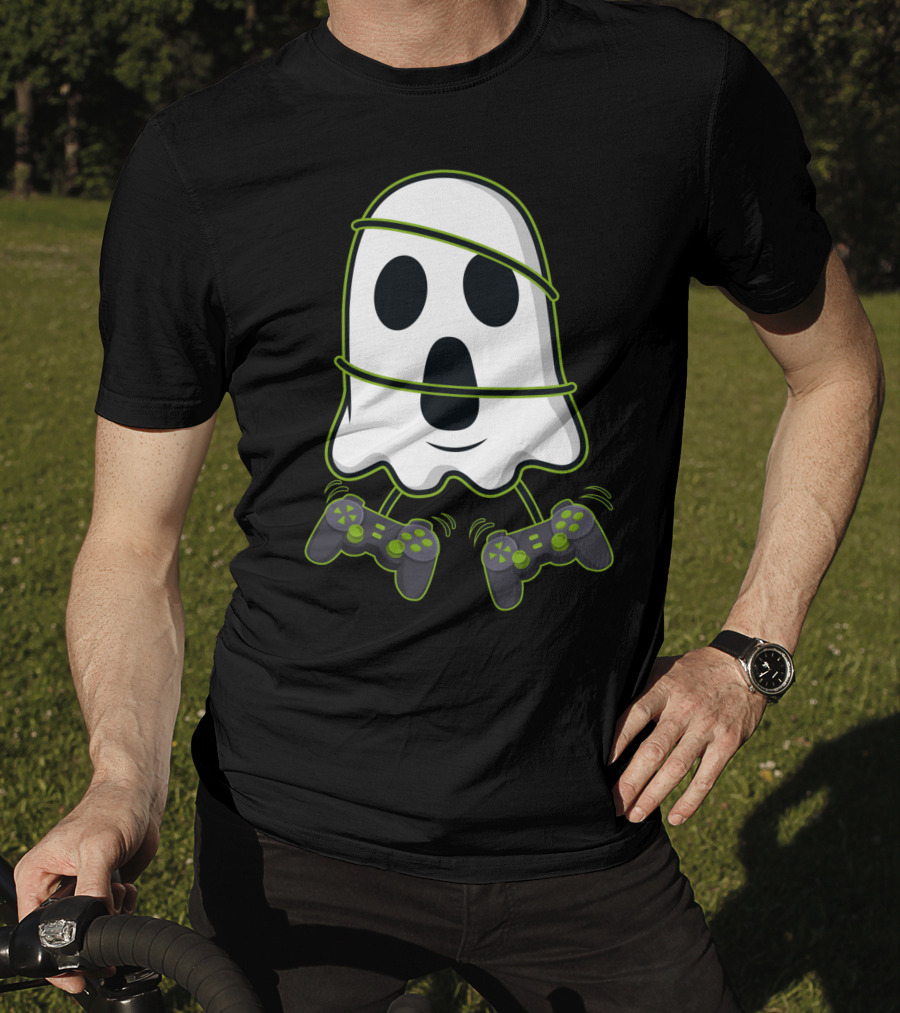 Halloween Ghost Gamer Controllers Spooky Play T-Shirt