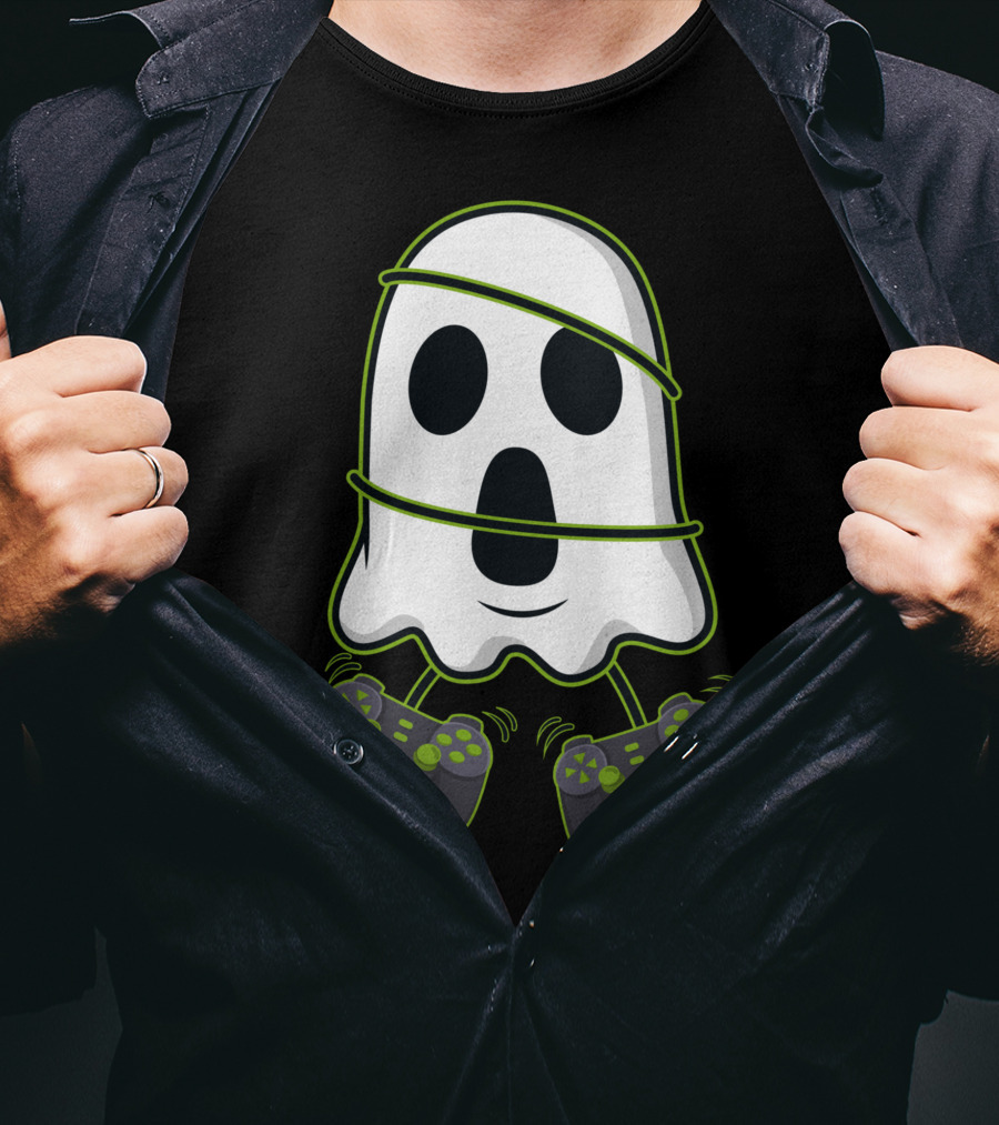 Halloween Ghost Gamer Controllers Spooky Play T-Shirt