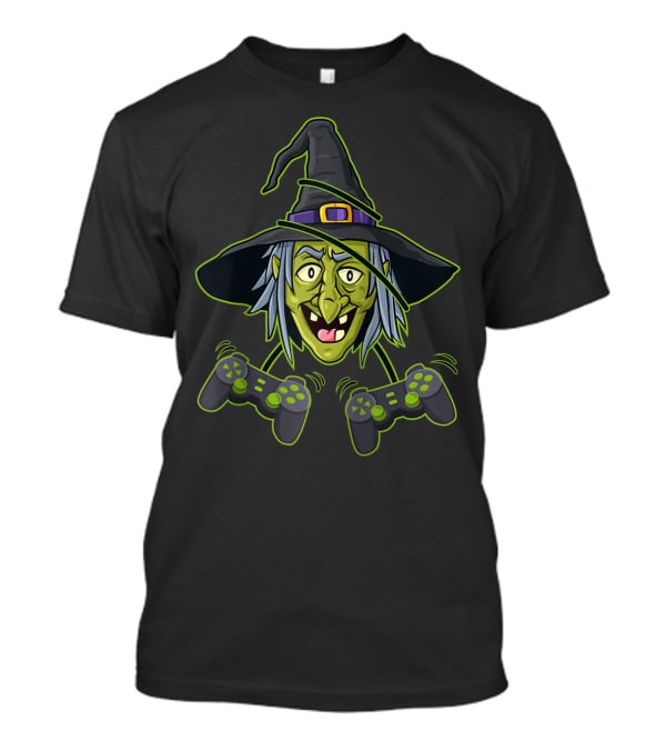 Halloween Witch Video Gamer Controllers Gaming Wizard T-Shirt