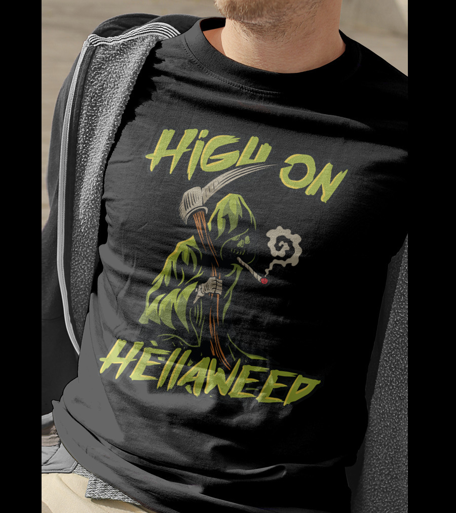 High On Hellaweed Grim Reaper Smoking Weed THC CBD T-Shirt