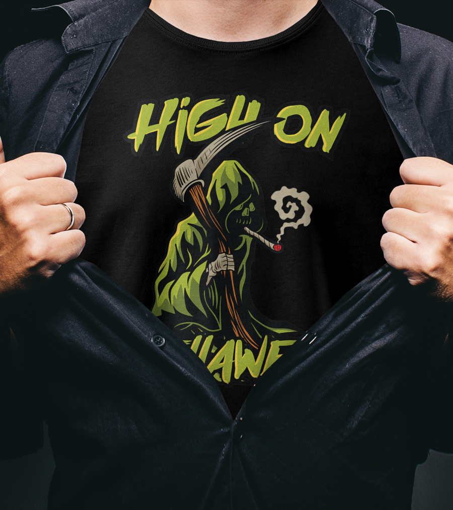 High On Hellaweed Grim Reaper Smoking Weed THC CBD T-Shirt