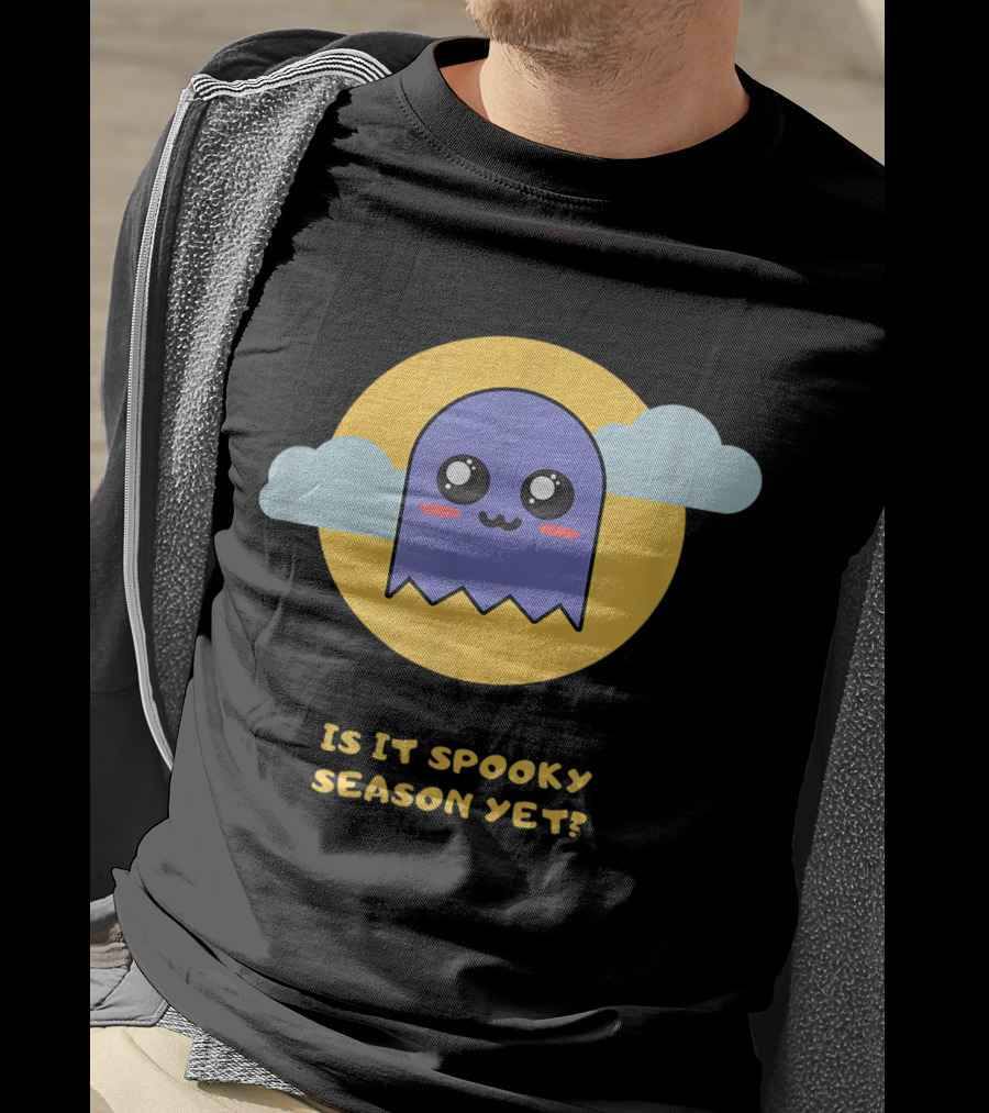 Is It Spooky Season Yet Cute Ghost With Clouds And Moon T-Shirt