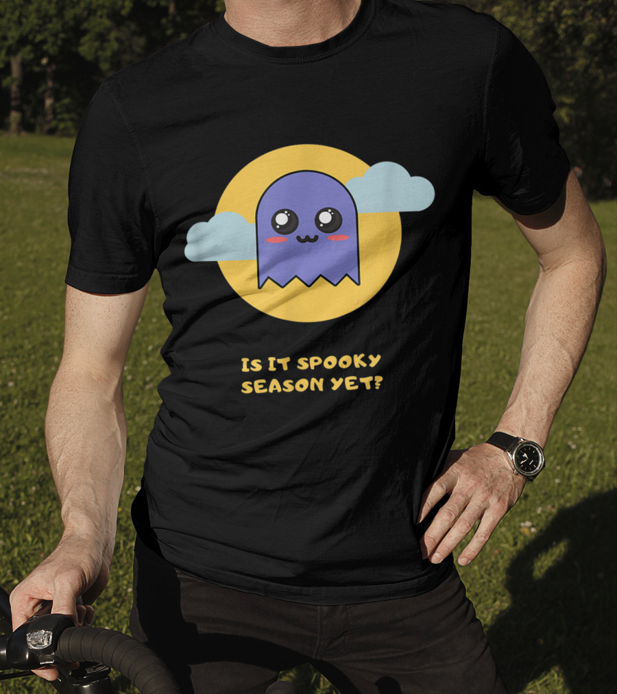 Is It Spooky Season Yet Cute Ghost With Clouds And Moon T-Shirt