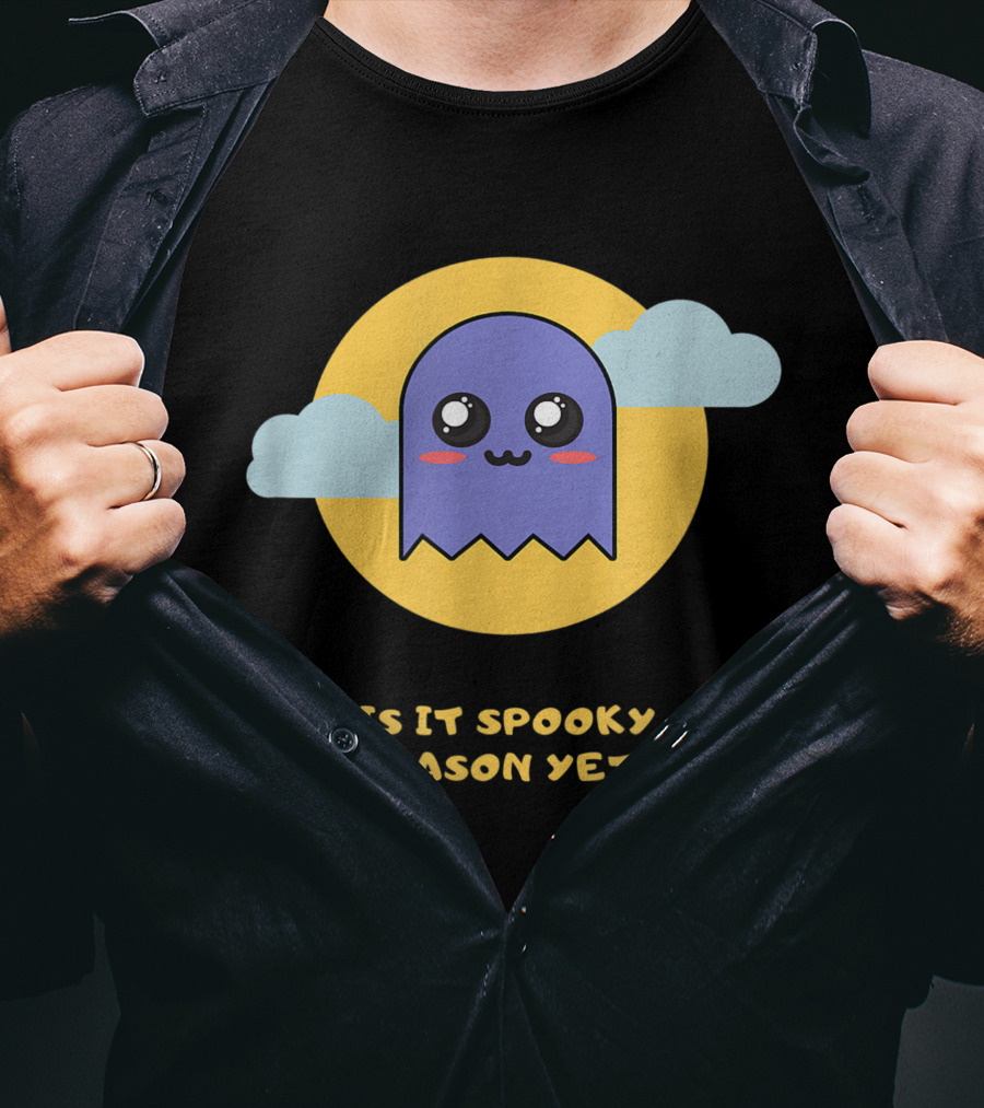 Is It Spooky Season Yet Cute Ghost With Clouds And Moon T-Shirt