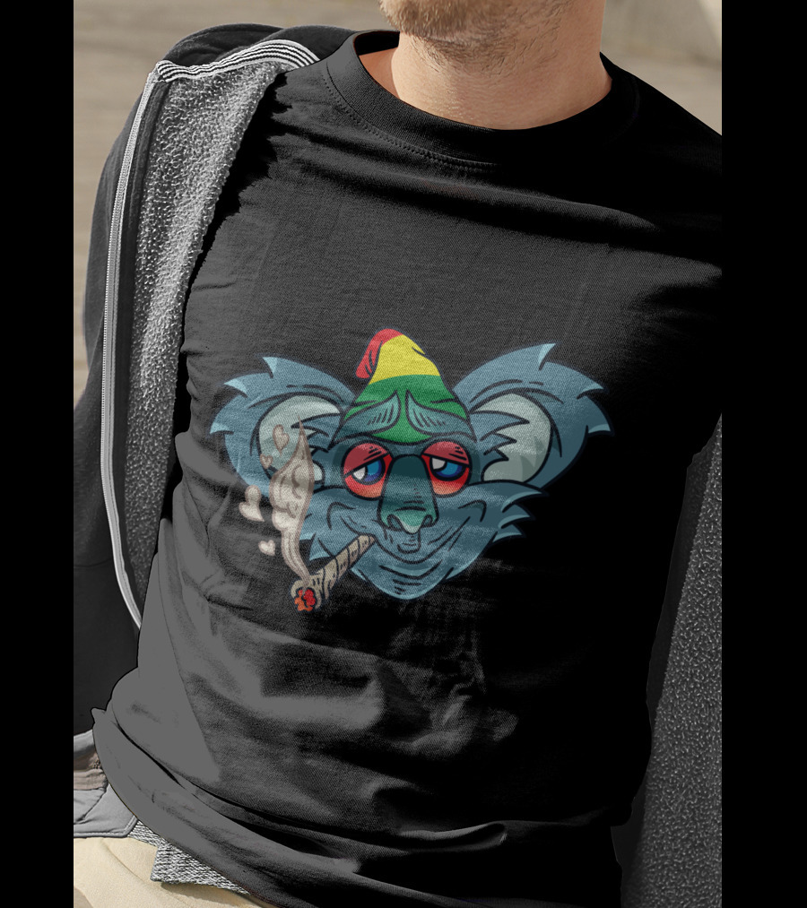 Koala Smoking Weed Cannabis Stoner Marihuana Rasta Hat T-Shirt