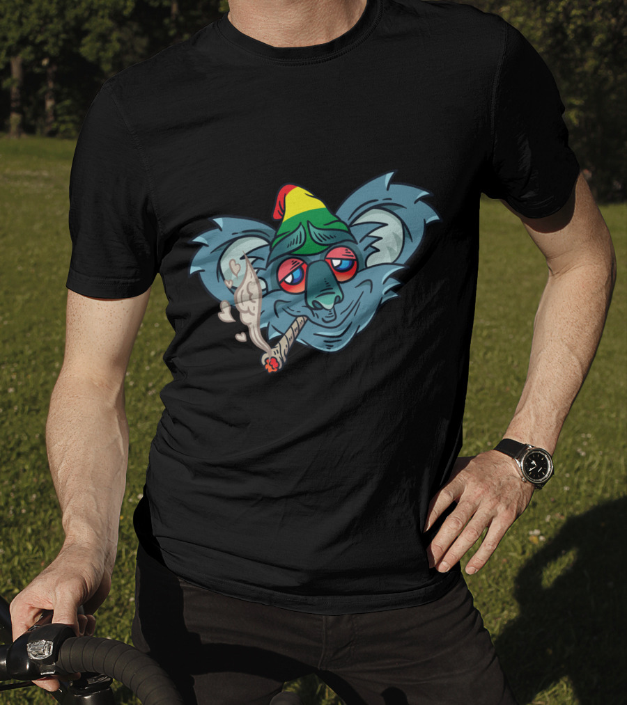 Koala Smoking Weed Cannabis Stoner Marihuana Rasta Hat T-Shirt
