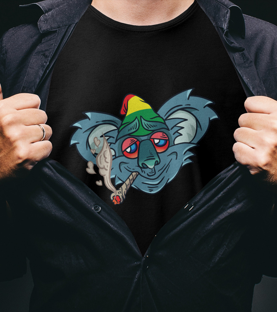 Koala Smoking Weed Cannabis Stoner Marihuana Rasta Hat T-Shirt