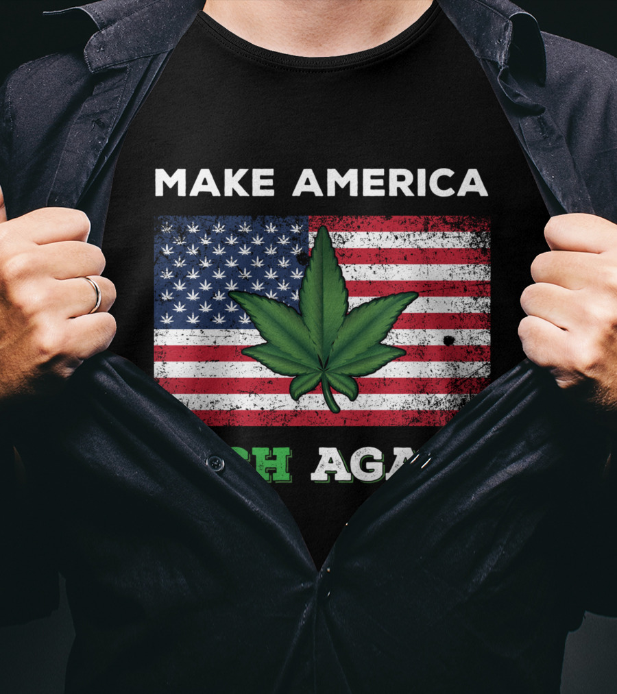 Make America High Again Pot Leaf USA Flag Weed Marijuana T-Shirt