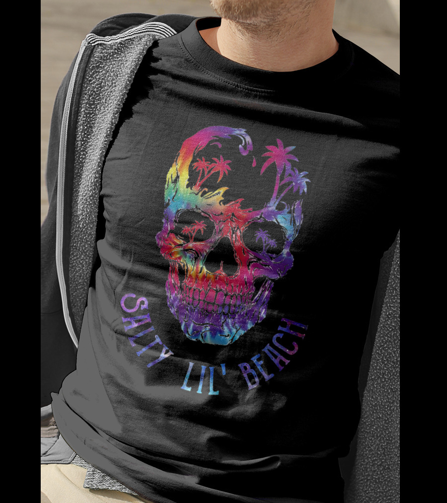 Salty Lil Beach Tie-Dye Skull With Palm Trees T-Shirt