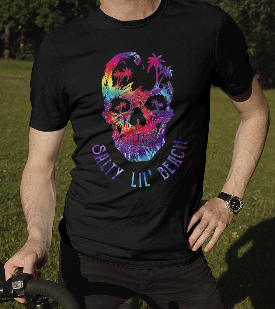 Salty Lil Beach Tie-Dye Skull With Palm Trees T-Shirt