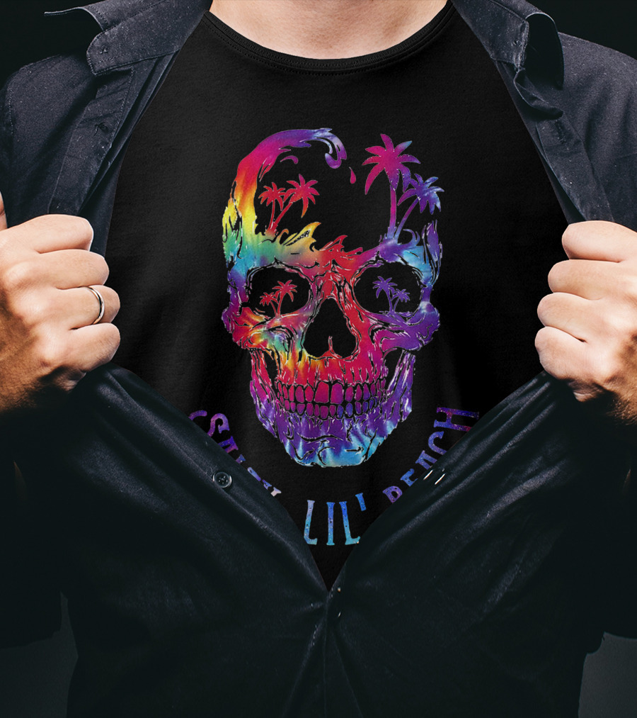Salty Lil Beach Tie-Dye Skull With Palm Trees T-Shirt